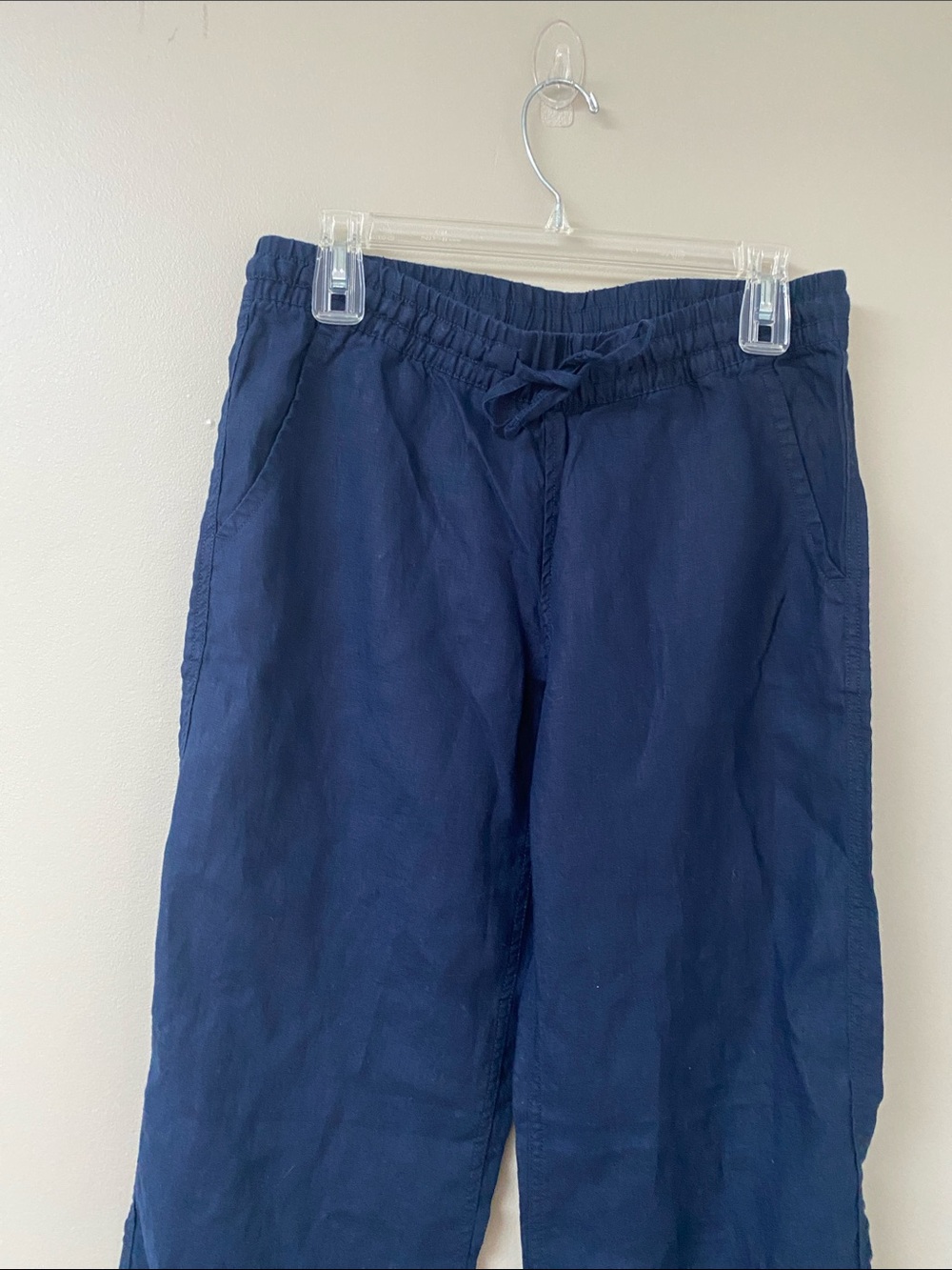 LL Bean Premium Washable Linen Pull-On Wide Leg Pants navy blue 8 petite - Picture 4 of 7